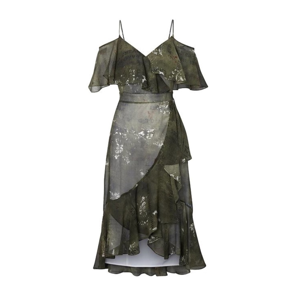 NWT BR Heritage Silk Ruffled Cold-Shoulder Dress